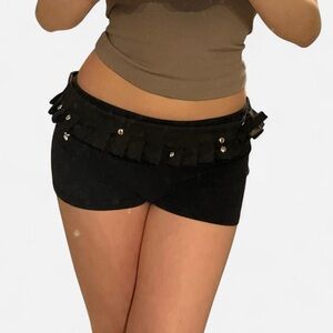 Handmade Black ruffle belt with silver studs